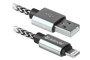 Кабель Defender ACH01-03T PRO Lightning - USB, 1м, Черный/Белый