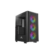 Корпус Redragon Paktis3 (ITX, mATX, ATX, без БП, 2*USB+1*USB3.0, аудио, чёрный, 3 вент.  12 см с RGB подсветкой, боковая панель – закалённое стекло)