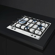 Поверхность газовая Smeg P261XGH (Нерж.сталь / 4 конфорки / Чугунные решетки / Электроподжиг / Газ контроль)