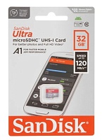 Память micro Secure Digital Card  32Gb class10 SanDisk 120MB/s Ultra  UHS-I  /SDSQUA4-032G-GN6MN/