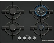 Поверхность газовая Bosch PPH6A6I10 (Serie6 / Чёрный / чугун. решетки / 4 конфорки (1,75/1,0/1,75/3,0кВт) / электроподжиг/ газконтр. / FlameSelect)