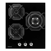 Поверхность газовая KRONA ALBERO 45 BL (Узкая, 45 см / Чёрный / 3 конфорки /1,7 кВт / 1 кВт / 3,8 кВт WOK / закаленное стекло / чугун. реш.)