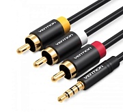 Кабель аудио Vention (3.5mm Jack M - 3RCA M) длина 1.5м. черный