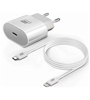 Сетевое зарядное устройство Borasco Power Delivery, (Type-C/20W + кабель Type-C, 1м), Белое
