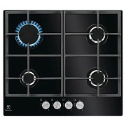 Поверхность газовая Electrolux EGG6426SK (Чёрное стекло / чугун. решетки / 4 конфорки (2,0/2,0/1,0/3,0 кВт) / газконтроль / электроподжиг)