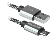 Кабель Defender USB08-03T PRO micro-USB - USB, 1м, Черный/Белый