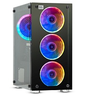 Корпус Minitower ExeGate Mistery X2 (mATX, без БП, 2*USB+1*USB3.0, аудио, черный, 4 вент. 12см с RGB подсветкой, боковая панель - закаленное стекло)