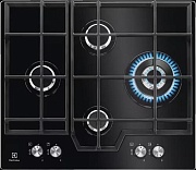 Поверхность газовая Electrolux KGG6456K (Serie600 / Чёрное стекло / чугун.решетки / 4 конфорки (2,0/2,0/1,0/3,9WOK кВт) / газконтроль / электроподжиг)