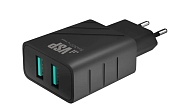 Сетевое зарядное устройство Borasco, (2*USB/2,4A), Черное