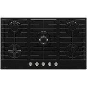 Поверхность газовая KRONA HAGEL 90 BL W FC (Чёрный / 5 конфорки / (1,7/1,7/2,8/3,8 WOK/1,0) кВт / закаленное стекло / чугун. реш. / Flame Control)