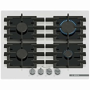 Поверхность газовая Bosch PPP6A2I40 (Serie6 / Белое стекло / чугун. решетки / 4 конфорки (1,75/1,0/1,75/3,0кВт) /FlameSelect/электроподжиг/ газконтр.)