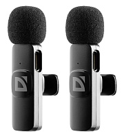 Микрофон петличный DEFENDER Talky-138 wrls, чёрный, на прищепке, 2 шт.