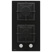 Поверхность газовая KRONA CALORE 30 BL (Чёрный / 2 конфорки /1,7 кВт / 2,6 кВт / закаленное стекло / чугун. реш.)