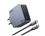 Сетевое зарядное устройство Ugreen X763, (USB/Type-C*3/3A/160W/GaN/PD/QC + кабель, 1м, 240W), Серое (25877)