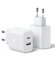Сетевое зарядное устройство Ugreen X227, (USB/Type-C/3A/20W/PD/QC), Белое (45310)