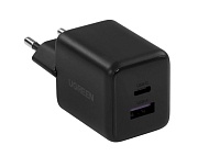 Сетевое зарядное устройство Ugreen X516, (USB/Type-C/3A/30W/PD/QC), Черное (65014)