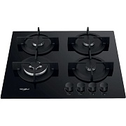 Поверхность газовая Whirlpool GOR 625/NB1 (Чёрная / 4 конфорки / Чугунные решетки / Закаленное стекло / Электроподжиг / Газ контроль)