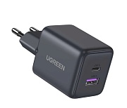 Сетевое зарядное устройство Ugreen X516, (USB/Type-C/3A/30W/PD/QC), Серое (55539)
