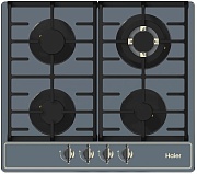 Поверхность газовая Haier HHX-M64ATQBB (Серое стекло / чугун. решетки / 4 конфорки (1,75/1,0/1,75/3,8 кВт) / WOK / газконтроль / электроподжиг)