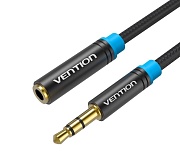 Кабель аудио Vention (3.5mm Jack M - 3.5mm Jack F) длина 1м. черный