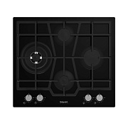 Поверхность газовая Hotpoint HGMTS 643 BL (Чёрный /чугун. решетки /4 конфорки(1,75/1,0/3/5 кВт) /WOK/ Flame Control / газконтр. / электропод.)