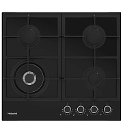 Поверхность газовая Hotpoint HGS 62F/BK (Чёрное стекло /чугун. решетки /4 конфорки(1,75/1,0/1,75/5 кВт) /WOK/ Flame Control / газконтр. / электропод.)