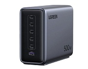 Сетевое зарядное устройство Ugreen X759, (USB/Type-C*5/USB-A/3A/500W/GaN/PD/QC), Серое (55550B)