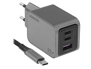 Сетевое зарядное устройство Ugreen X755, (USB/Type-C*2/3A/65W/PD/QC), Серое (25871)