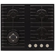 Поверхность газовая KRONA HAGEL 60 BL W (Чёрный / 4 конфорки /1,7 кВт / 2,8 кВт / 3,8 кВт WOK / 1 кВт / закаленное стекло / чугун. реш.)