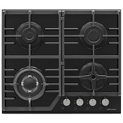 Поверхность газовая KRONA CORNIOLA 60 BL (Чёрный / 4 конфорки /1,7 кВт / 2,6 кВт / 3,8 кВт WOK / 1 кВт / закаленное стекло / чугун. реш.)