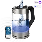 Чайник Polaris PWK 1725CGLD Wi-Fi IQ Home (2200 Вт / 1,7 л / металл-стекло / контроль температуры, управление со смартфона / серебристый)