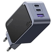 Сетевое зарядное устройство Ugreen X553, (USB/Type-C*2/3A/65W/PD/QC), Серое (35042)