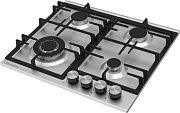 Поверхность газовая Schaub Lorenz SLK GE6555 (Нерж. сталь / 4 конфорки / WOK / чугун. реш. / газ-контроль / эл. поджиг)