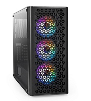 DSP Корпус Miditower ExeGate EVO-9202 (ATX, без БП, с окном, 1*USB+1*USB3.0, аудио, черный, 3 вент. 12см с RGB подсветкой)